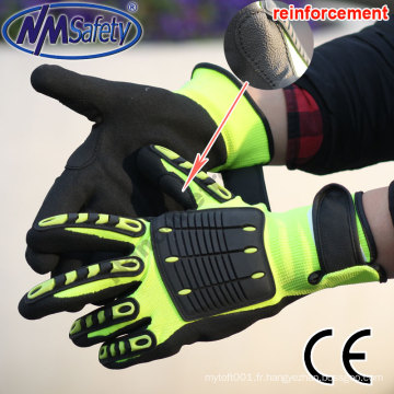 NMSAFETY 13g salut-viz jaune doublure en nylon enduit gants de sable nitrile tpr Gants de main mécaniques anti-impact